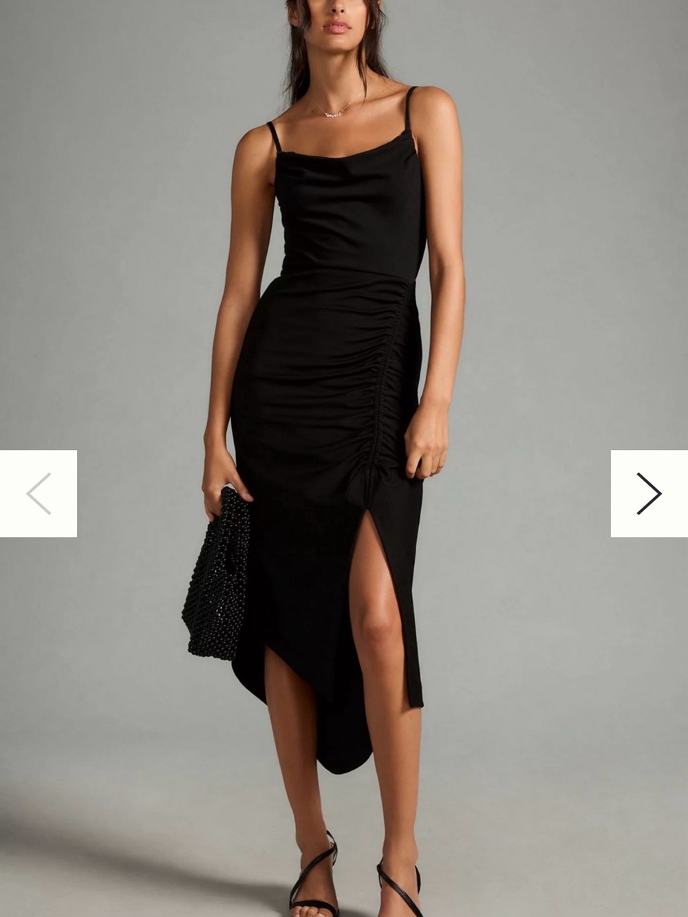 Anthropologie Cowl Neck Ruched Black Midi Dress S